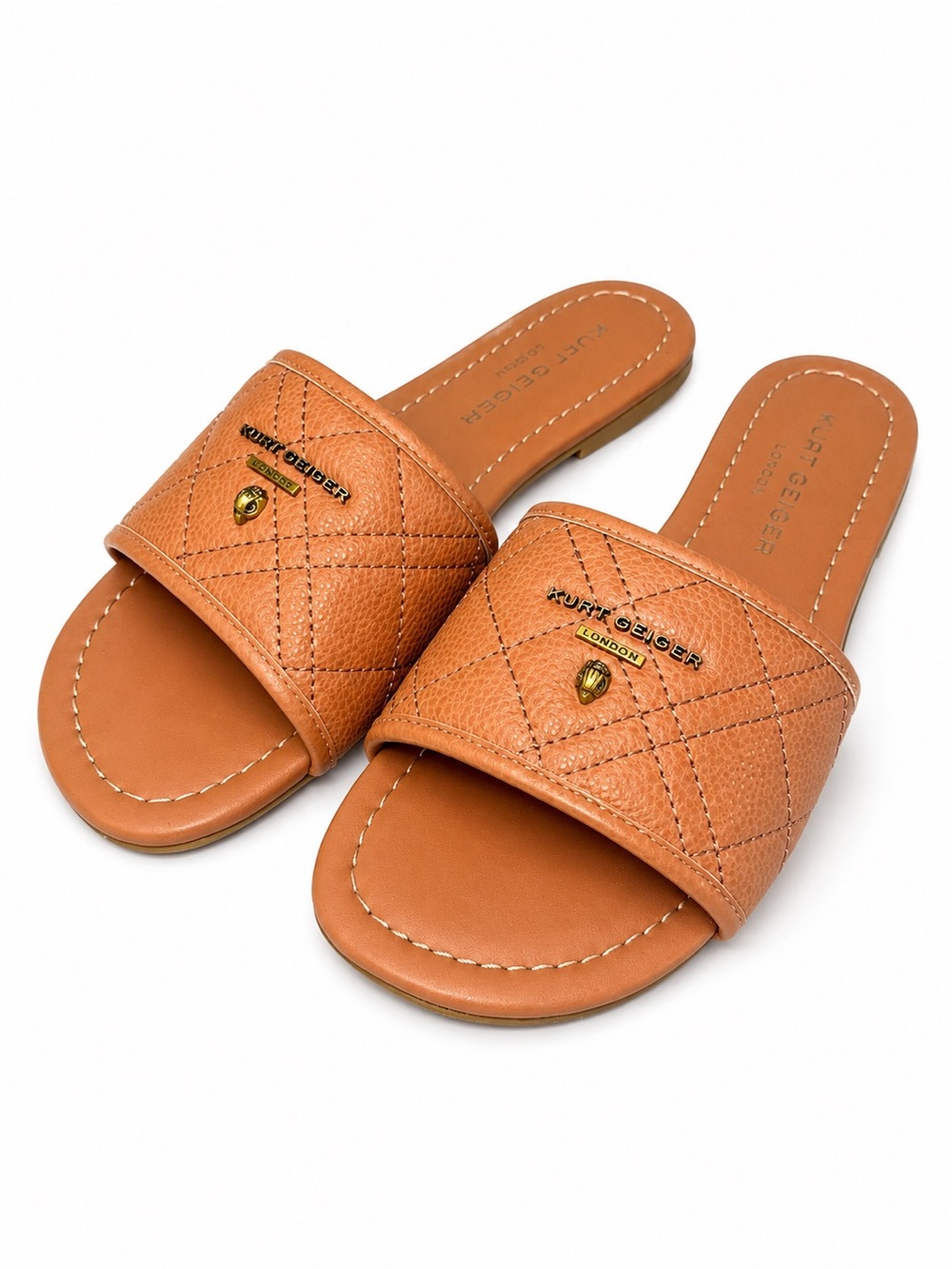 NWOT Kurt Geiger Greenwich Leather Slide Sandals Tan Camel Sz 9 / 40